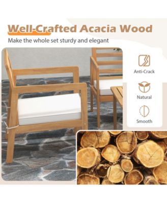 4 Piece Wood Patio Conversation Set with 2 Armchairs and Coffee Table