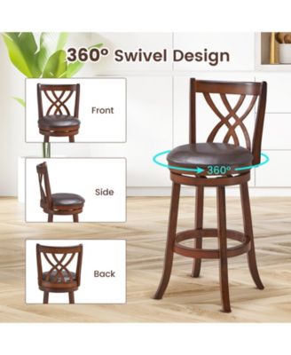 360° Swivel Counter Height Chairs with PU Leather Cushioned Seat and Footrests-30 inches