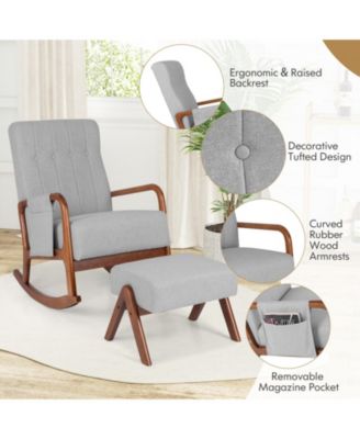 Rocking Chair with Ottoman, Solid Wood Frame and Padded Cushion
