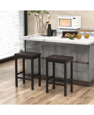 24 Inch Bar Stools with Padded Seat Footrest and Rubber Wood Frame