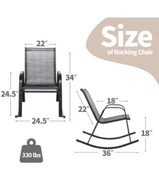 Set of 2 Metal Patio Rocking Chair with Breathable Seat Fabric