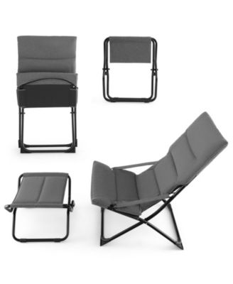 Patio Folding Sling Chair with Ottoman Footrest and Removable Cushion