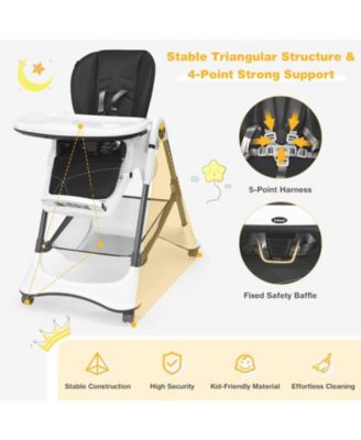 Boys A-Shaped High Chair with 4 Lockable Wheels