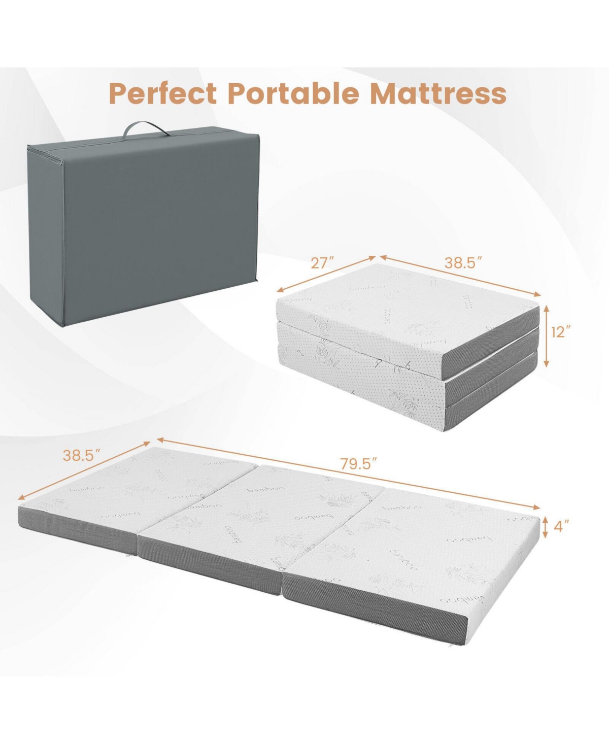 Gouun 4 Inch Tri-fold Cool Gel Memory Foam Mattress-Twin Xl