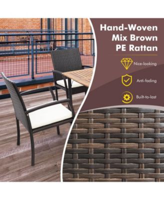 2 Pieces Patio Wicker Dining Armchair Set with Soft Zippered Cushion-Set of 2