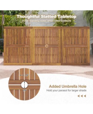 8-Person Outdoor Dining Table 79 Inch Acacia Wood Patio Table with Umbrella Hole