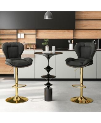 Set of 2 Swivel Bar Stools PU Leather Bar Chairs with Footrest and Curved Backrest