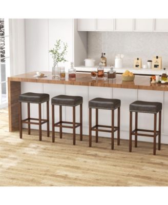 Upholstered Bar Stools Set of 2 with Footrests for Counter