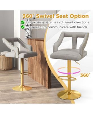 Set of 2 Bar Chairs with Footrest and 2-Layer Electroplated Metal Base