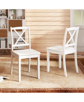 Wood Dining Chair Set of 2 with Rubber Wood Legs and Curved Backrest