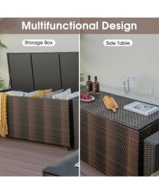 96 Gallon PE Wicker Outdoor Storage Box with 4 Wheels