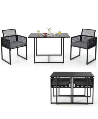 3 Pieces Outdoor Dining Set with Folding Backrest and Seat Cushions