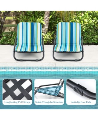 2 Pack Low Folding Beach Chairs for Adults with Cushion