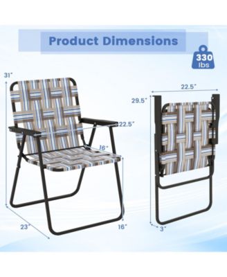 2 Pieces Folding Beach Chair Camping Lawn Webbing Chair-Cofee