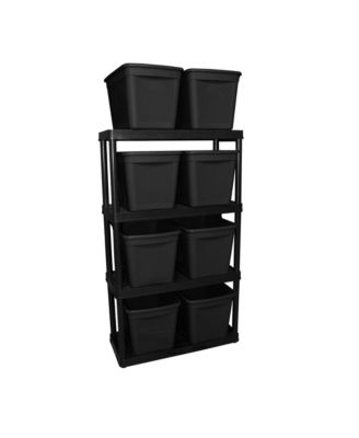 4 Shelf Fixed Height Medium Duty Storage Unit, Black (4 Pack)