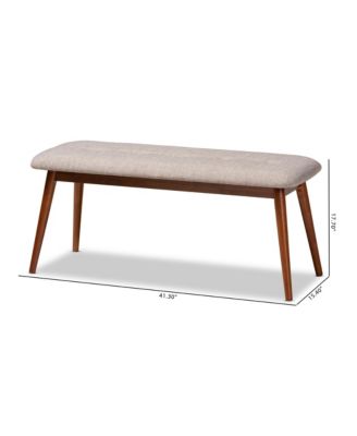 Flora II Mid-Century Modern Light Grey Fabric Upholstered Medium Oak Finished Wood Dining Bench