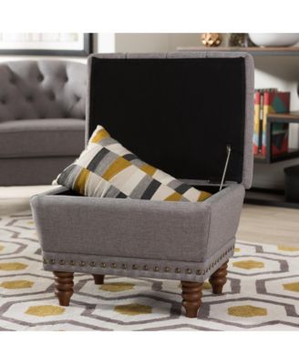 Annabelle Modern and Contemporary Light Grey Fabric Upholstered Walnut Wood Finished Button-Tufted Storage Ottoman