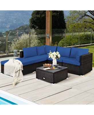 6 Pieces Outdoor Patio Rattan Sectional Sofa Set with Table