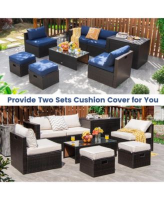 8 Pieces Patio Space-Saving Rattan Furniture Set with Storage Box and Waterproof Cover