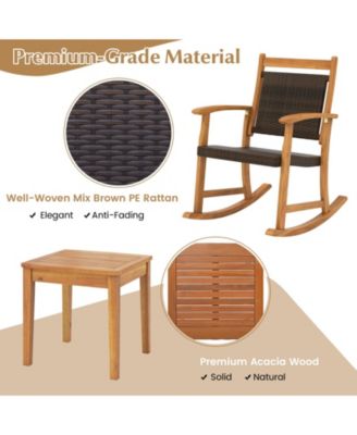 3 Pieces Acacia Wood Patio Rocking Chair Set with Side Table