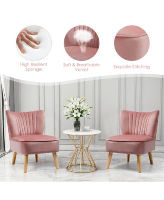 Modern Armless Velvet Accent Chair with Wood Legs