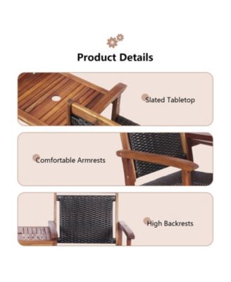 2-Seat Patio Rattan Acacia Wood Chair with Table