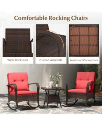 3 Pieces Outdoor Rocking Set with Tempered Glass Table for Backyard Poolside