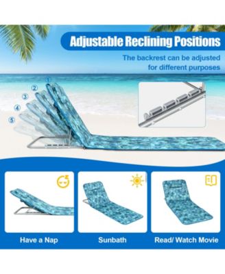 3 Pieces Beach Lounge Chair Mat Set 2 Adjustable Lounge Chairs with Table Stripe
