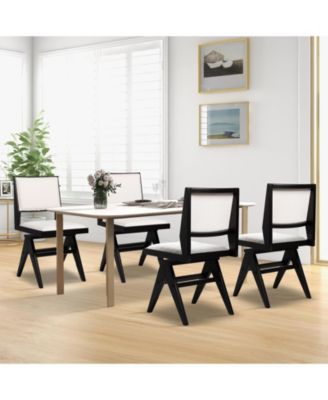 Swivel Wooden Dining Chair Set of 2 with Rubber Wood Frame and Padded Seat