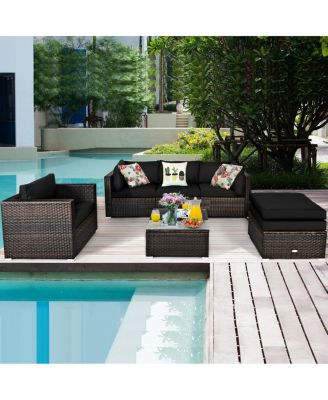 6 Pieces Patio Rattan Furniture Set with Sectional Cushion