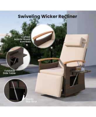 Patio Rattan 360&deg; Swivel Recliner Chair with Adjustable Backrest and Footrest