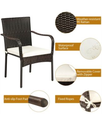 Set of 4 Patio Rattan Stackable Dining Chair with Cushioned Armrest for Garden