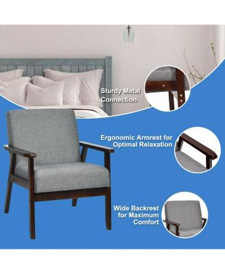 Solid Rubber Wood Fabric Accent Armchair