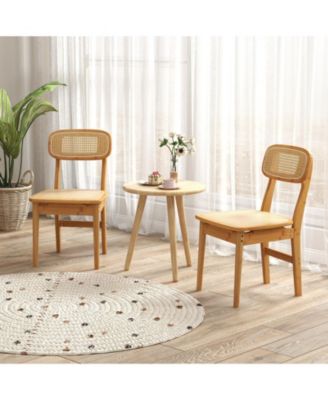 Set of 2 Rattan Dining Chairs with Simulated Rattan Backrest