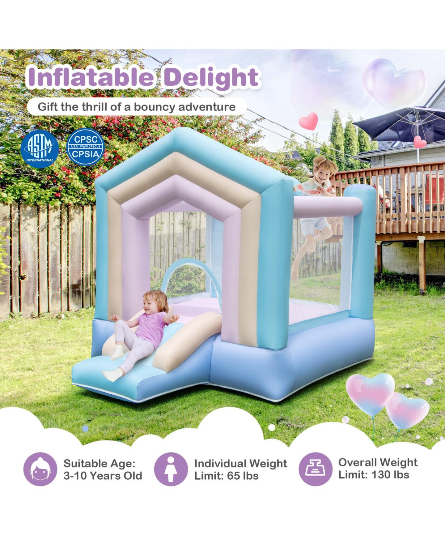 Детская игрушка GOUUN Kids Bounce House with Slide and Basketball Rim Bouncy Castle for Party with 480W Blower — фото 8