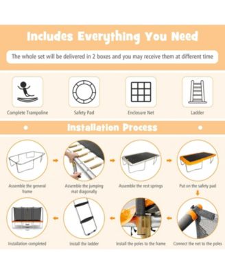 8 x 14 Feet Rectangular Recreational Trampoline with Safety Enclosure Net and Ladder