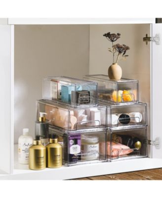 2 Pack Large Clear Stackable Pull-Out Drawers - Organization and Storage Containers for Kitchen, Pantry, Bathroom and More