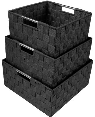 3 Piece Stackable Woven Basket Organizer Set with Built-In Carry Handles - Stylish Storage for any room in the household (Beige)