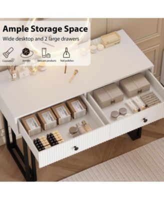 Vanity Desk with Mirror and Lights, Small Makeup Vanity with 2 Drawers, Modern Vanity Organizer with 3 Color Lights Adjustable Brightness, Dressing Table for Bedroom