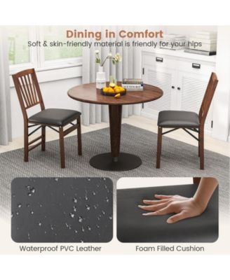 Set of 2 Folding Chairs with Padded Seat and Rubber Wood Frame