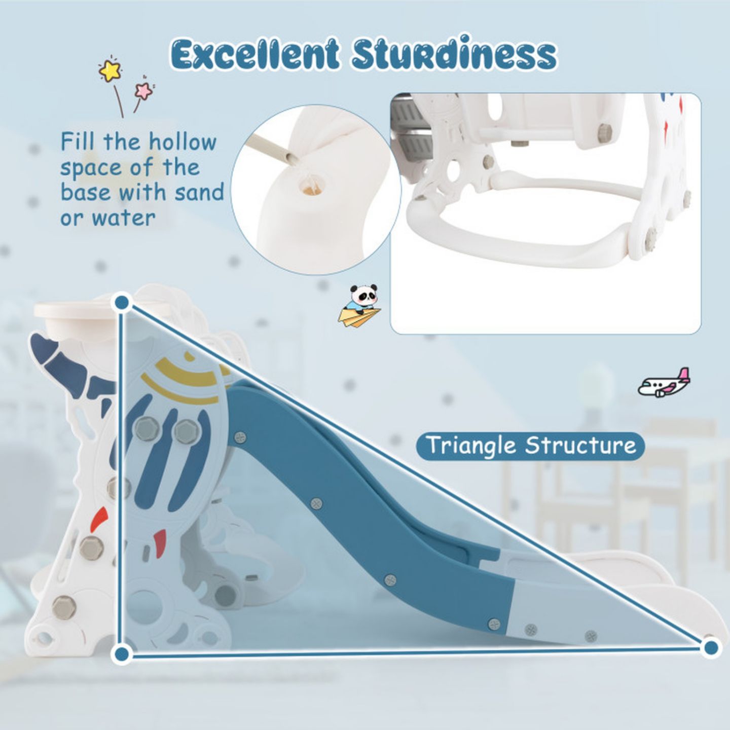 Детские игрушки GOUUN 4-in-1 Kids Slide Swing Set with Basketball Hoop, Ages 1+, цвет: Синий — фото 8