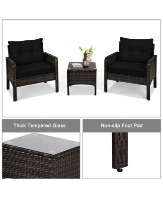 3 Pcs Outdoor Patio Rattan Conversation Set with Seat Cushions