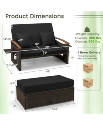 Outdoor Wicker Daybed with Folding Panels and Storage Ottoman