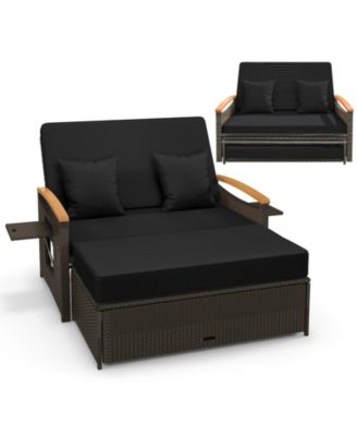 Outdoor Wicker Daybed with Folding Panels and Storage Ottoman