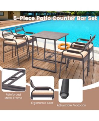 5 Piece Rattan Counter Set with 4 Stools and Polywood Bar Table