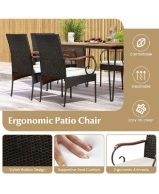 7 Pieces Patio Dining Set with Rattan Armchairs Soft Cushions 2" Umbrella Hole