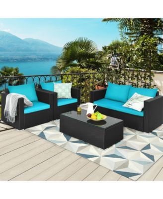 4Pcs Patio Rattan Cushioned Furniture Set