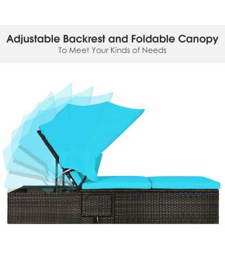 Outdoor Chaise Lounge Chair with Folding Canopy