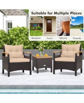 3 Pieces Patio Rattan Furniture Set with Removable Cushions