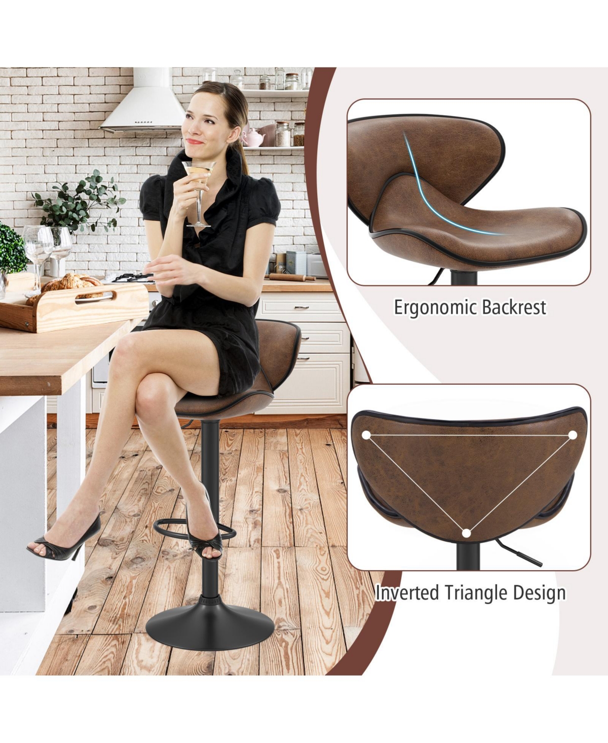 Gouun Set of 2 Adjustable Bar Stools Swivel Bar Chairs Pub Kitchen